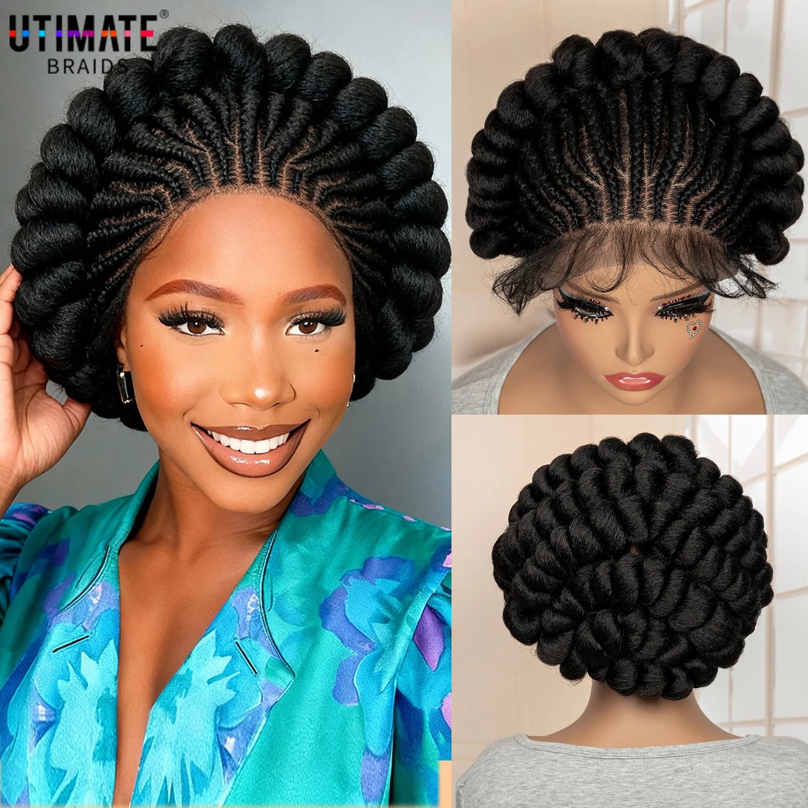 New Synthetic Full Lace Handmade Bantu Braided Wigs African Hair Wig for Black Women Short Cute Knotless Box Braiding Wig