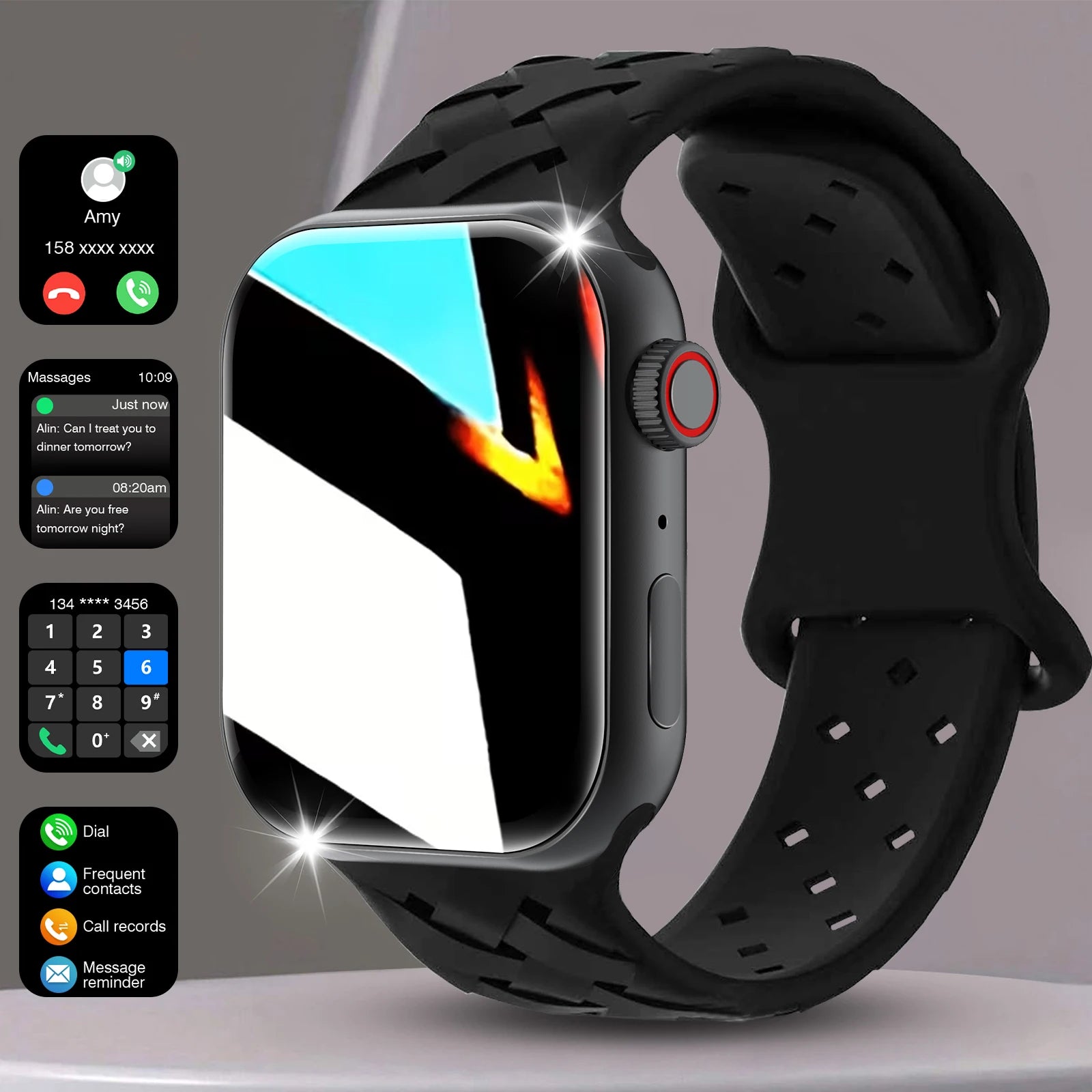 New Smart Watch,More Sports Modes,Voice Assistant,Outdoor Fitness Tracker, For Iphone/Android, An Ideal Gift for Family &Friends