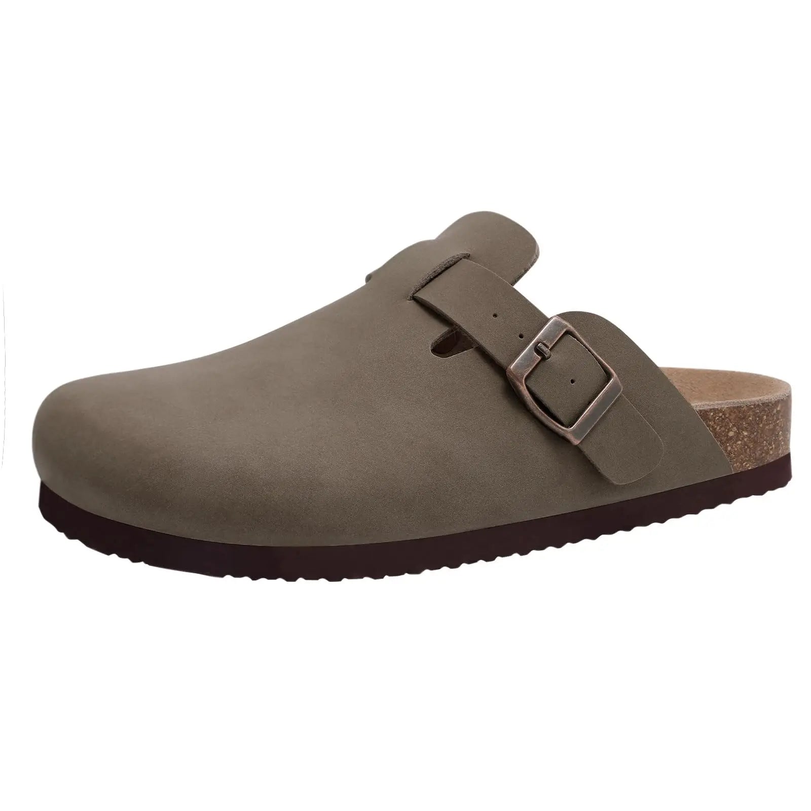 Kidmi Men's Suede Clogs Cork Footbed Clogs for Women Soft Leather Adjustable Buckle Slip-on Potato Shoes Sandals Beach Slippers