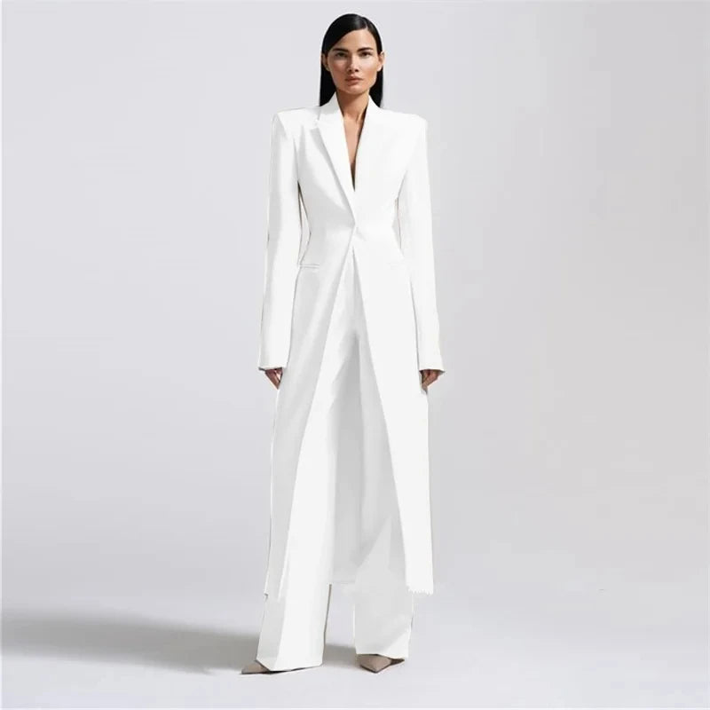 Designer Formal Women Suit Set 2 Piece Blazer+Pants Long Style Wedding Party Prom Dress One Button Customized женский костюм