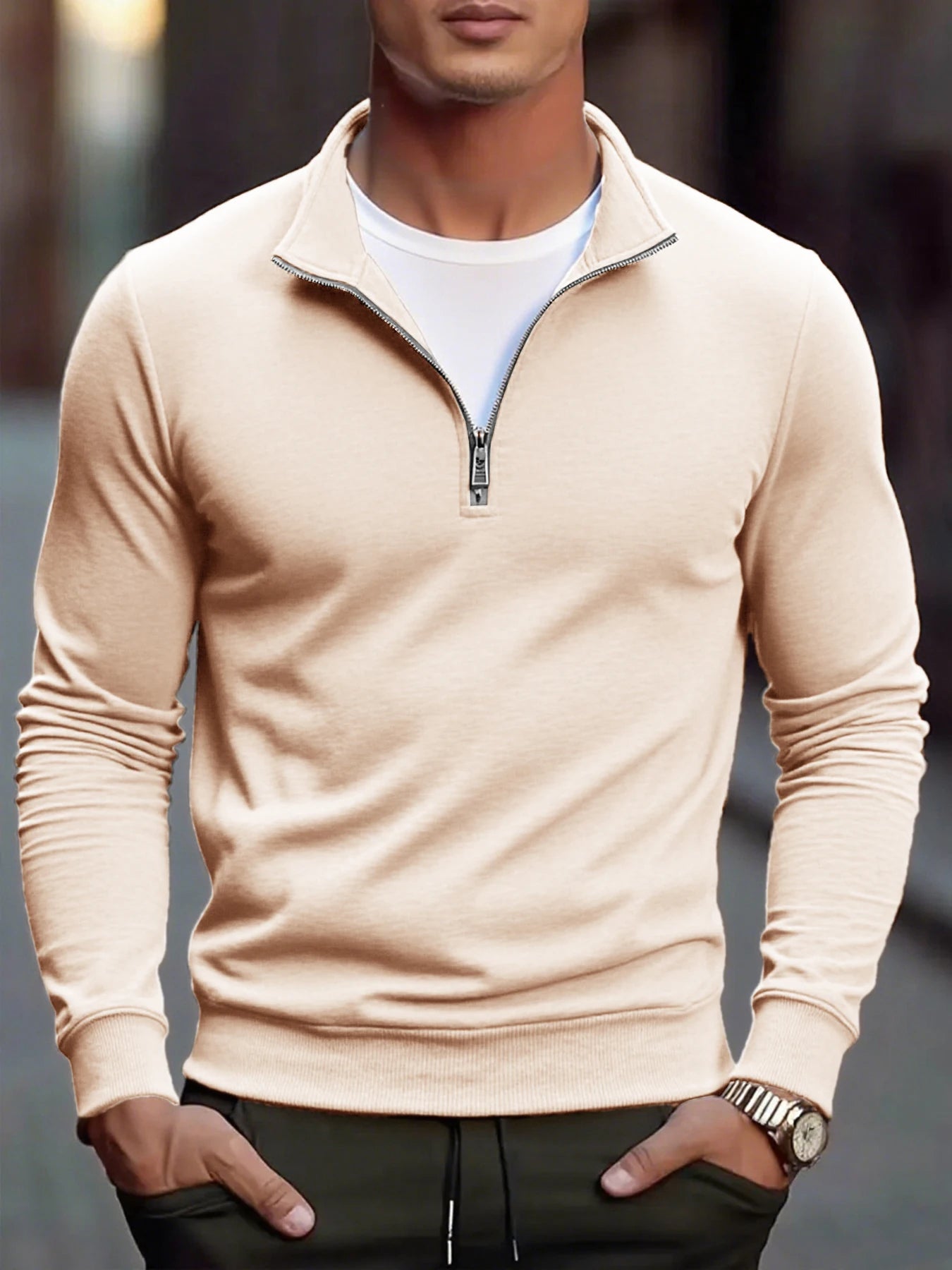Autumn Men's Quarter Zip Up Sweatshirts Slim Fit Lightweight Outdoor Mock Neck Pullover Sweaters Half Turtleneck Knit Streetwear