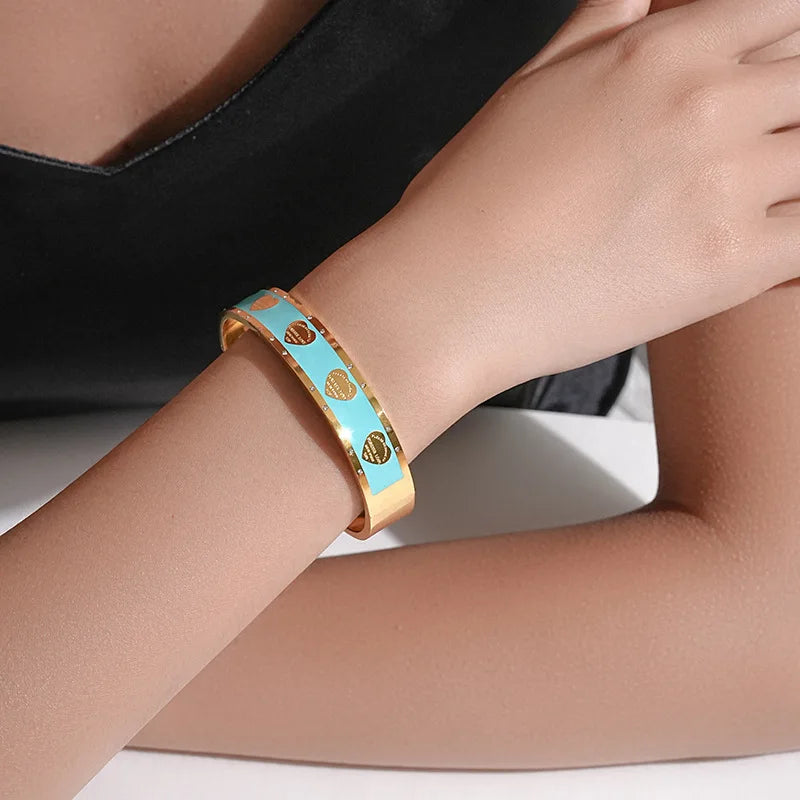 ZAKOL New INS Trendy Peach Heart Titanium Steel Bracelet for Women Men European and American Style Wide Bracelets Jewelry