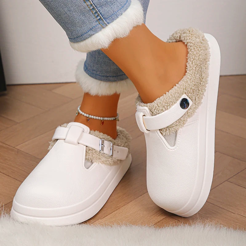 Winter Warm Fluffy Clogs Slippers Women Eva Waterproof Non Slip Home Slides Woman Lightweight Soft Sole Fuzzy Cotton Slippers