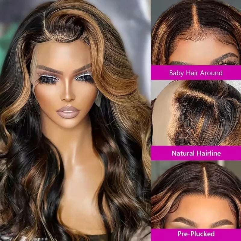 1B/30 Highlight Wig Body Wave Human Hair 13x6 Lace Front Wig Pre Plucked Pre Cut Lace 5x5 Glueless Wigs Human Hair 220% Density