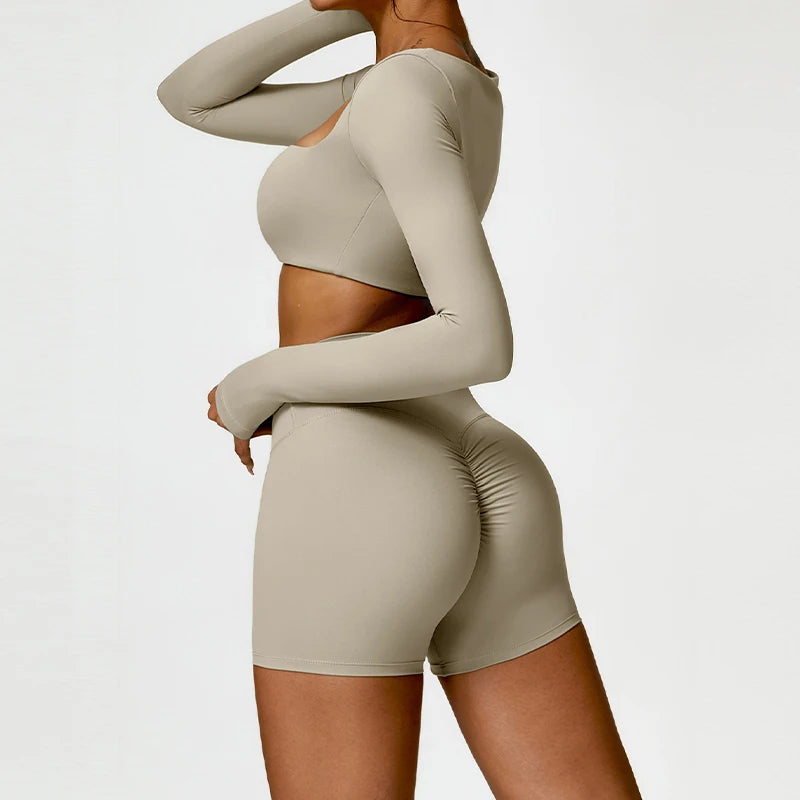 2-Piece Quick Dry Yoga Set – Long Sleeve Gym Outfit