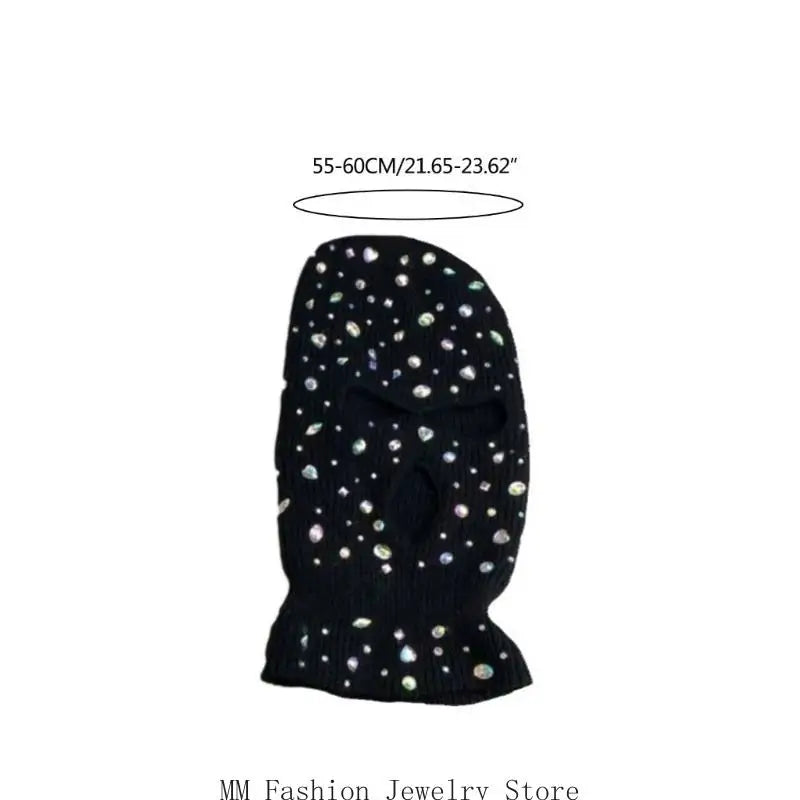 D0UB Knitted Hooded Face Cover Encrusted Halloween Cosplay Balaclava Outdoor