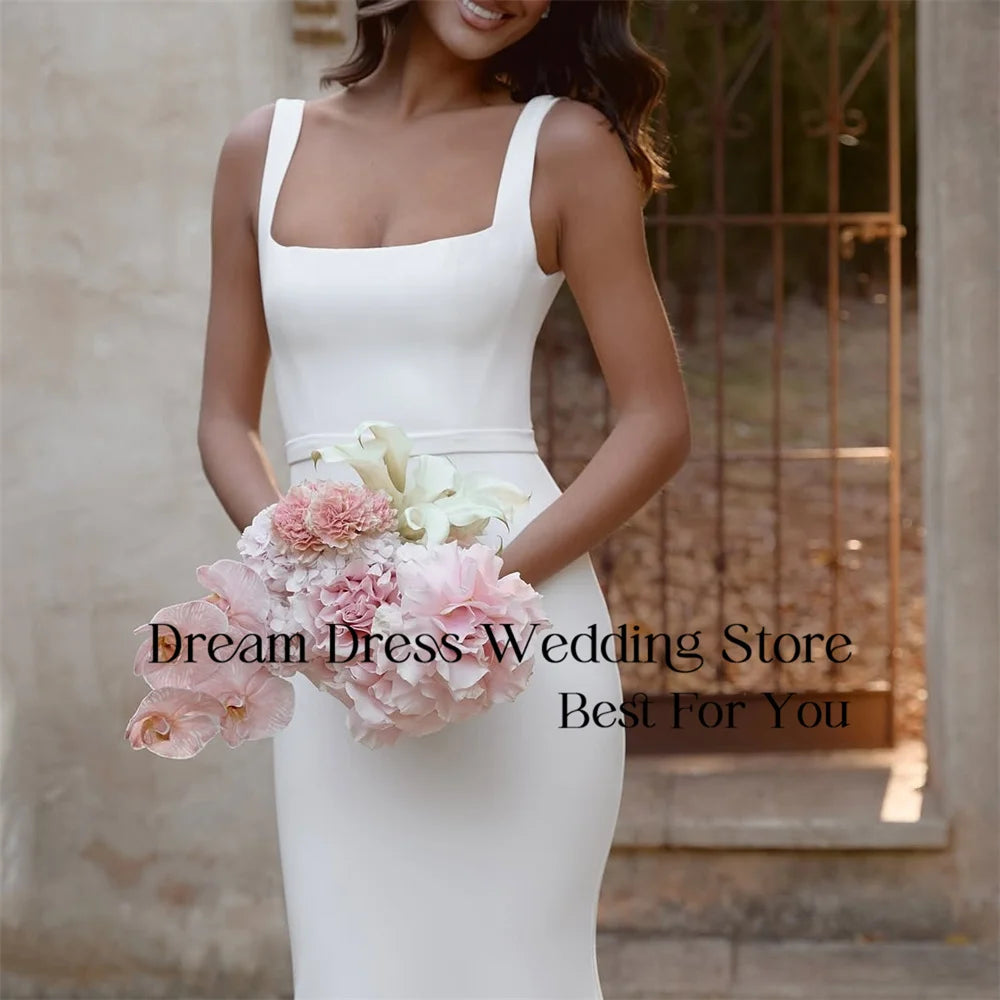 Classic Mermaid Wedding Dresses 2026 Square Collar Spaghetti Straps Open Back Buttons Bridal Gown Vestidos De Novia Customized