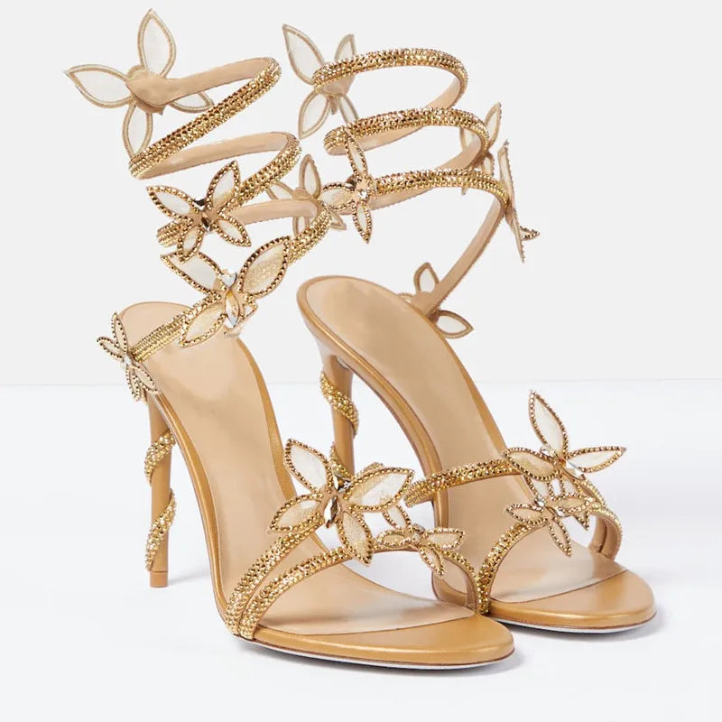 Luxury Crystal Embellished Butterfly Detail Women Sandals Sexy Coiled Strap High heels Gladiator Sandals Summer Party prom Shoes Main image