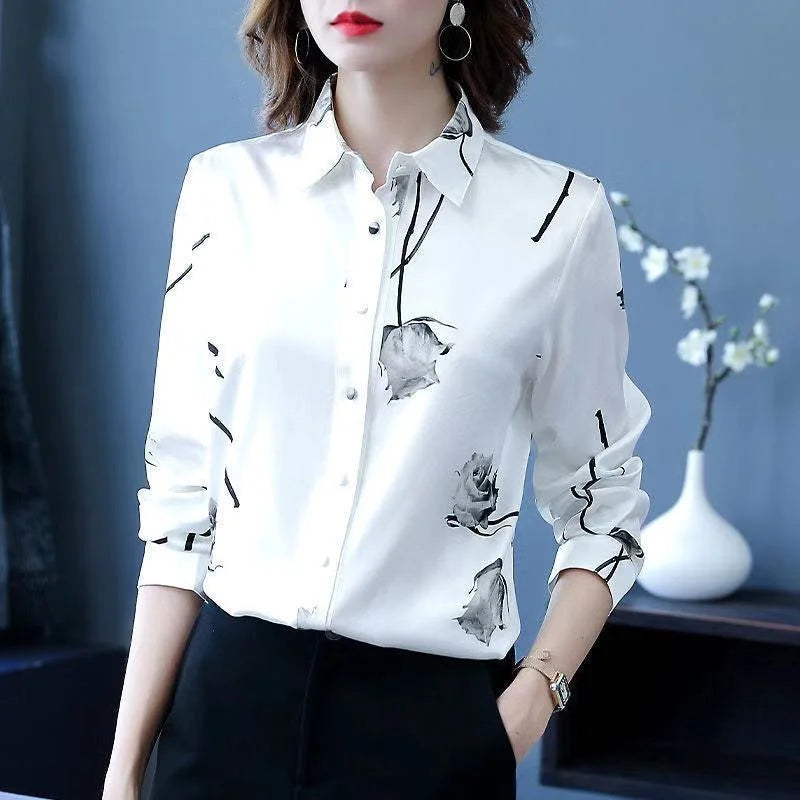 Woman Spring Autumn Style Blouses Shirts Lady Casual Long Sleeve Turn-down Collar Flower Printed Blusas Tops DF4851 Main image
