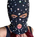 D0UB Knitted Hooded Face Cover Encrusted Halloween Cosplay Balaclava Outdoor