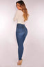 Women High Waist Elastic Slim Fit Skinny Jeans Lady Vintage Button Pencil Long Pants Narrow Straight Wrap Hips Casual Trousers