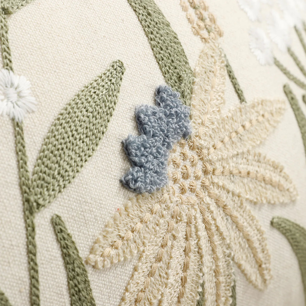 Spring Summer Floral Embroidered Decorative Throw Pillow Covers 12x20 Inch Farmhouse Beige Flowers Boho Cushion Case for Bedroom