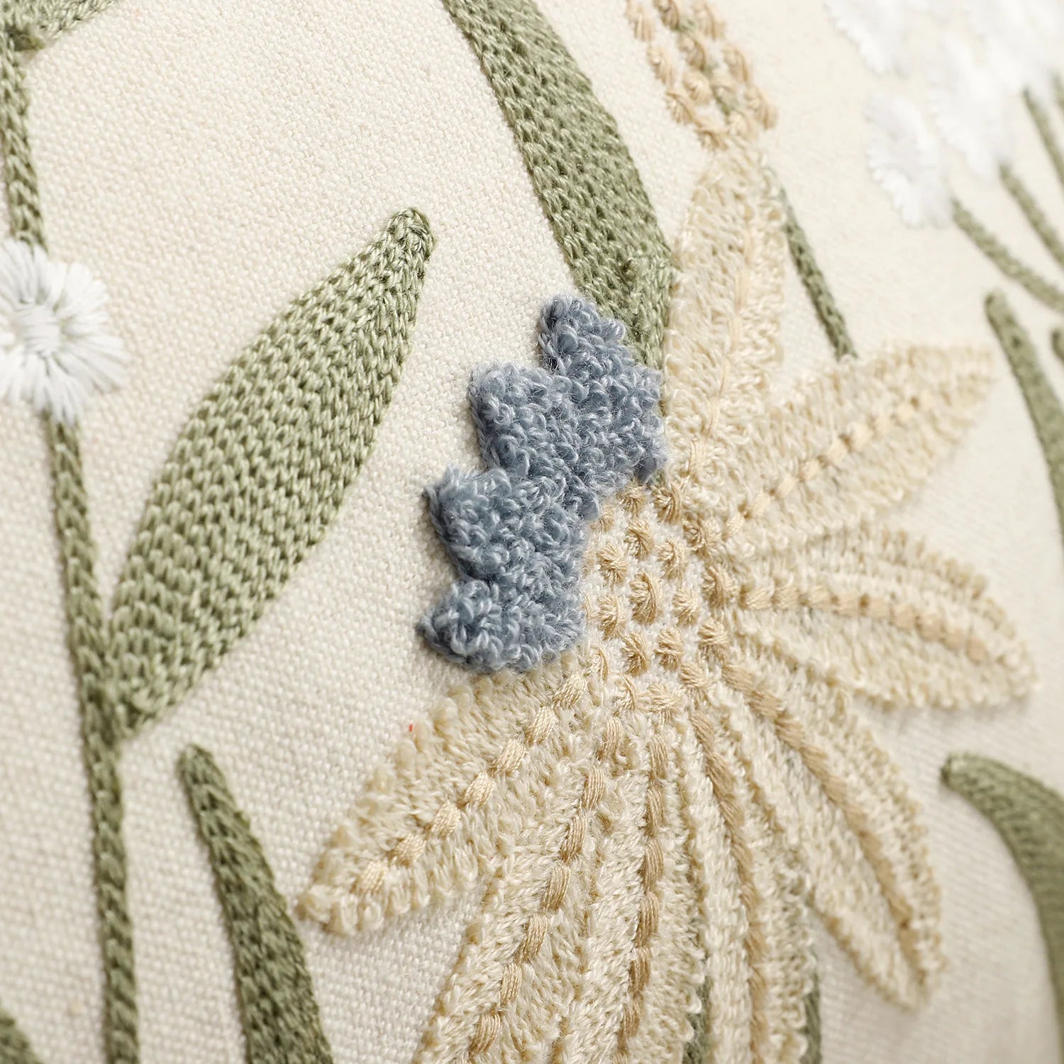 Spring Summer Floral Embroidered Decorative Throw Pillow Covers 12x20 Inch Farmhouse Beige Flowers Boho Cushion Case for Bedroom