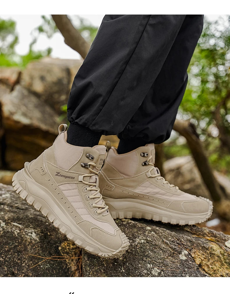 Men's Thick-Soled High-Top Boots, Non-Slip and Wear-Resistant, Suitable for Outdoor Hiking and Everyday Casual Wear