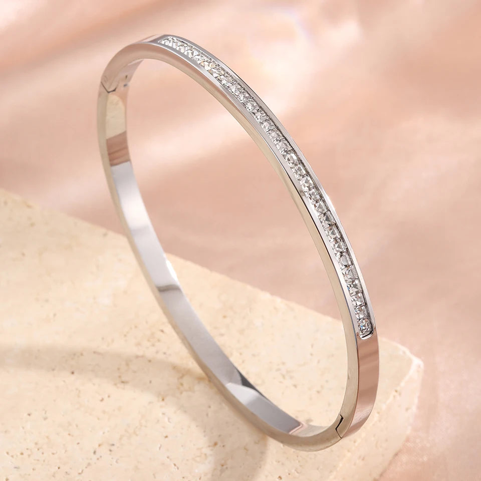 ZAKOL 5/1pcs Creative Stainless Steel Four-leaf Flower Bracelet Set for Women Buling Zirconia Inlaid Fashion Stackable Jewelry