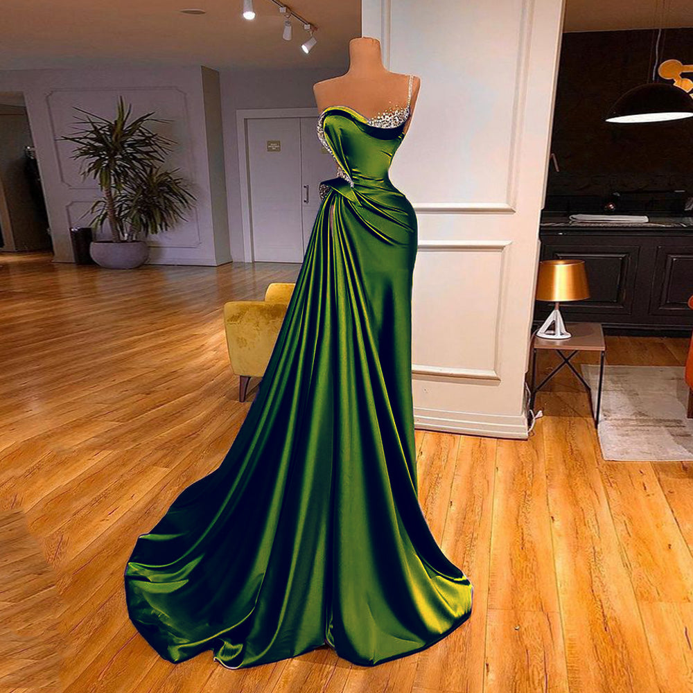 Lilac Evening Dress 2026 Beading One Shoulder Stones Ruched Sweep Train Robe De Soiree Women Pageant Party Gowns