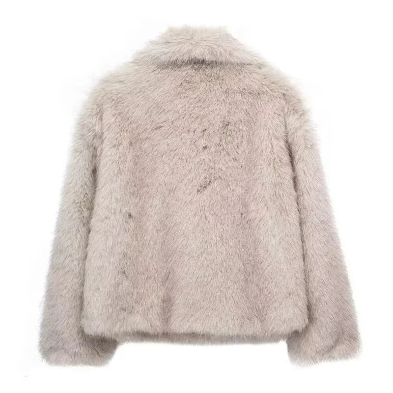 HXAO 2024 Woman Autumn Winter Faux Fur Coat Plush Fluffy Women's Jacket New in Outerwears White Red Gray Black Wool Blends Coats