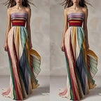 Women's Summer Printing Patchwork Maxi Dress Sleeveless Fashion Holiday Party Dresses Elegant Strapless Ladies Dress Vestidos