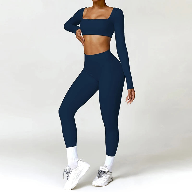 2-Piece Quick Dry Yoga Set – Long Sleeve Gym Outfit