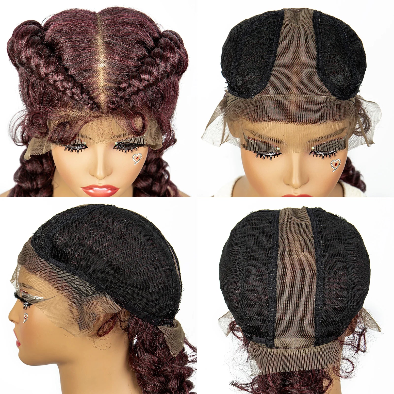 1B/30 Dark Brown Synthetic Lace Frontal Dutch Box Braided Wigs for Black Women Fishtail Braids Wigs with Baby Hair Cornrow Wigs