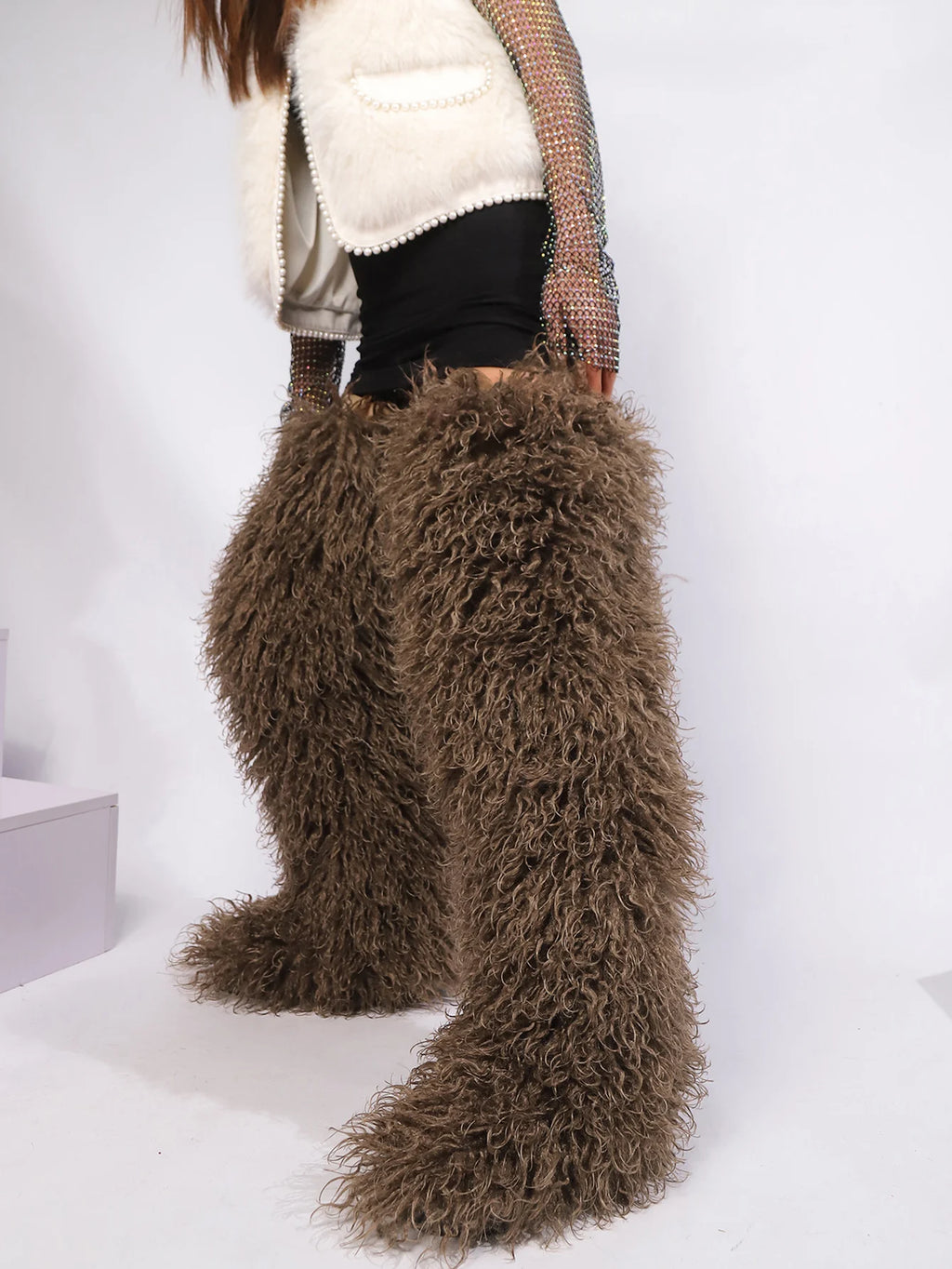 Women's Thigh High Mongolian Boots High Boots Winter New Fox Fur Snow Boots  Women's Boots Leg Warm Boots Non-Slip Soles