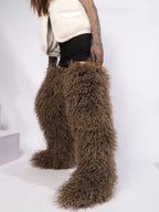 Women's Thigh High Mongolian Boots High Boots Winter New Fox Fur Snow Boots  Women's Boots Leg Warm Boots Non-Slip Soles