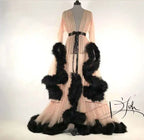 Sexy Deep V-neck Tulle Maternity Dresses Lace Hollow Horn Long-sleeved Feather Trailing Dress Photo Photography Props Vestidos
