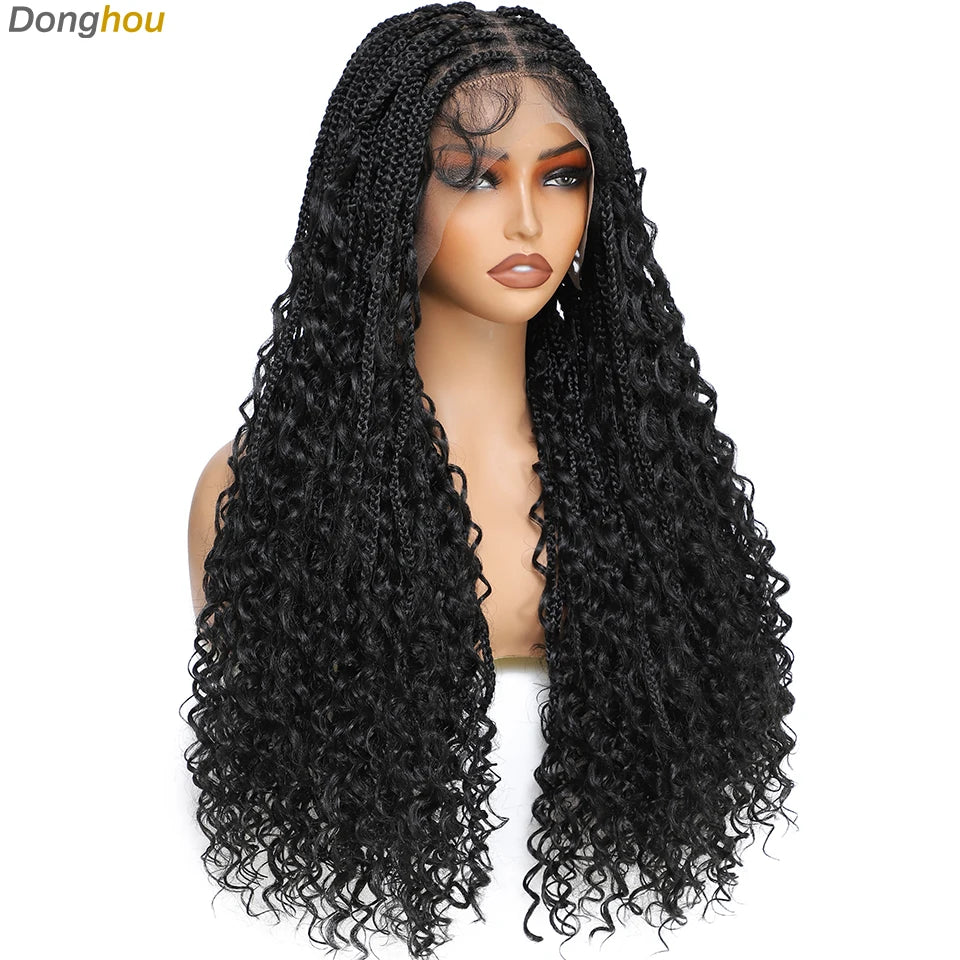 Donghou 24Inch Lace Front Boho Braided Wigs for Women Knotless Braid Wig Natural Hairline Box Braid wigs Premium Lightweight Wig