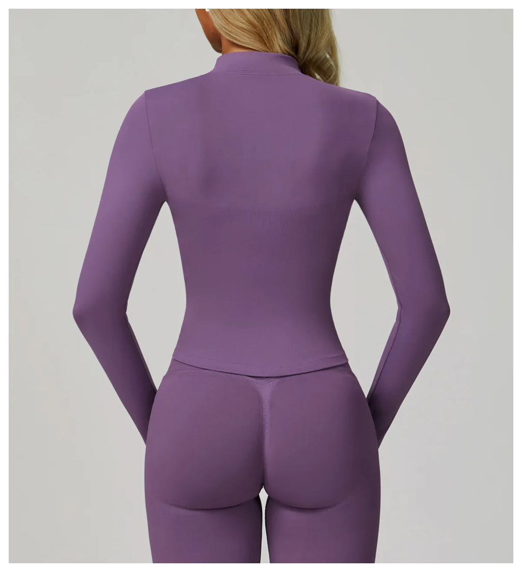 New Women Seamless Zipper Jacket Yoga Long Sleeved Gym Top Yoga Push Up Jacket Fitness Running Workout Sport Coat Women's Shirts