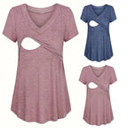 Casual Womens Maternity T-Shirt Top Summer Soild Color Short Sleeve  Tee Shirt Crew Neck Basic Nursing Tops Comfort Tee