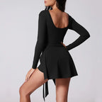 VITALINOVO Womens High Neck Tennis Dress Long Sleeve Sarong Wrap Skirt Built in Shorts Golf Athletic Dress Workout Rompers