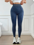 Women High Waisted Sand Washed Ribbed Leggings V Shaped Waistband Peach Hip Lifting Yoga Fitness Pants Stretchy Workout Leggings