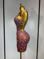 Sexy Sparkly Diamond Backless Short Dress 2026 Women Sleeveless Mesh See Through Evening Birthday Gown Singer Stage Outfit