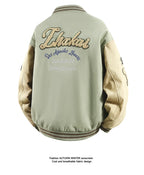 Hip Hop Men's Suede Embroidered Varsity Jacket Color Block Letter Graphic Long Sleeve Baseball Jacket Bomber Coat