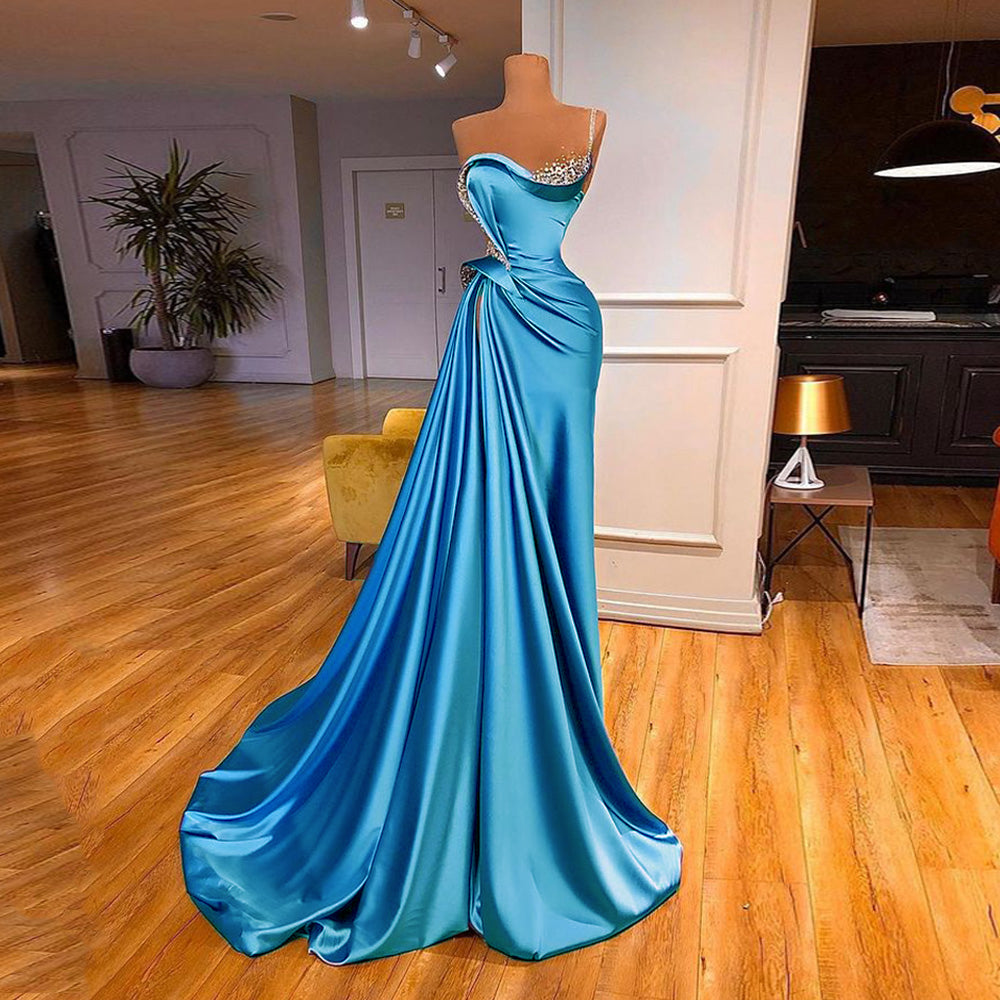 Lilac Evening Dress 2026 Beading One Shoulder Stones Ruched Sweep Train Robe De Soiree Women Pageant Party Gowns