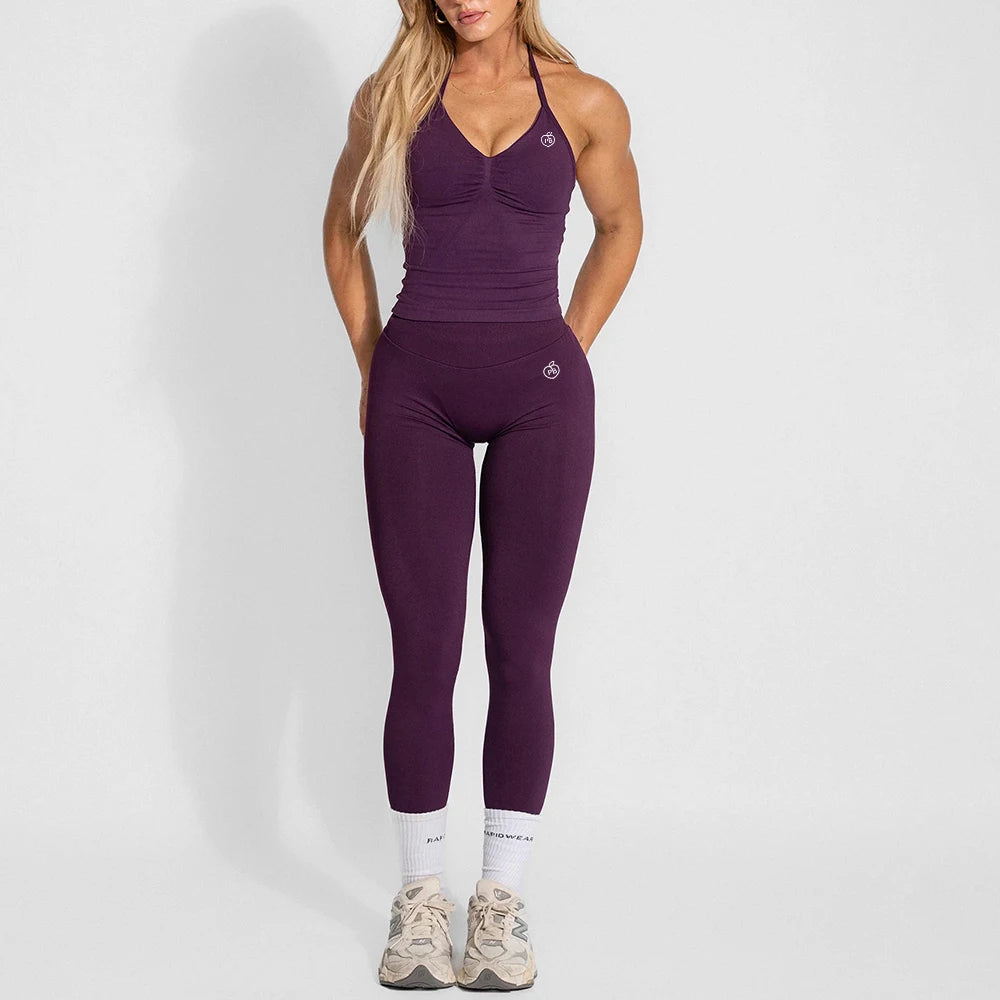 Women's Yoga Set Bum Balance Fitted Halter Tops & Shaping Pants 2pcs Yoga Sportwear Workout Gym Clothing High Waist Leggings Set Main image