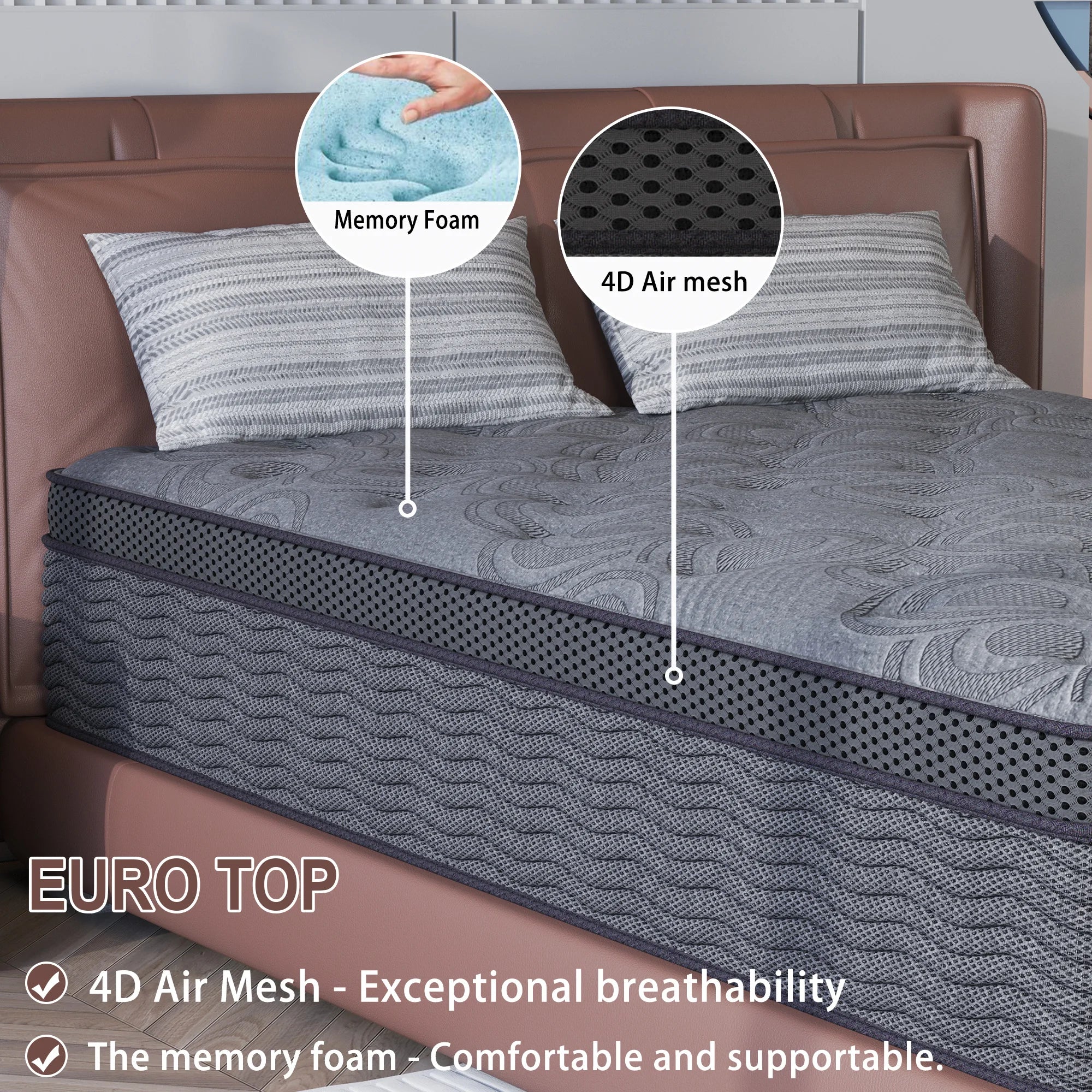 9" Twin Full King Queen Size Mattress in a Box Hybrid Spring Memory Foam,Euro Top Mattresses Medium Firm for Motion Isolat