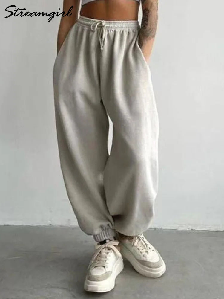 Thick Warm Fleece Sweatpants Women Winter Straight Leg Pants Gray Velvet Trousers Pants Jogger For Women Sweatpants Outfits Main image