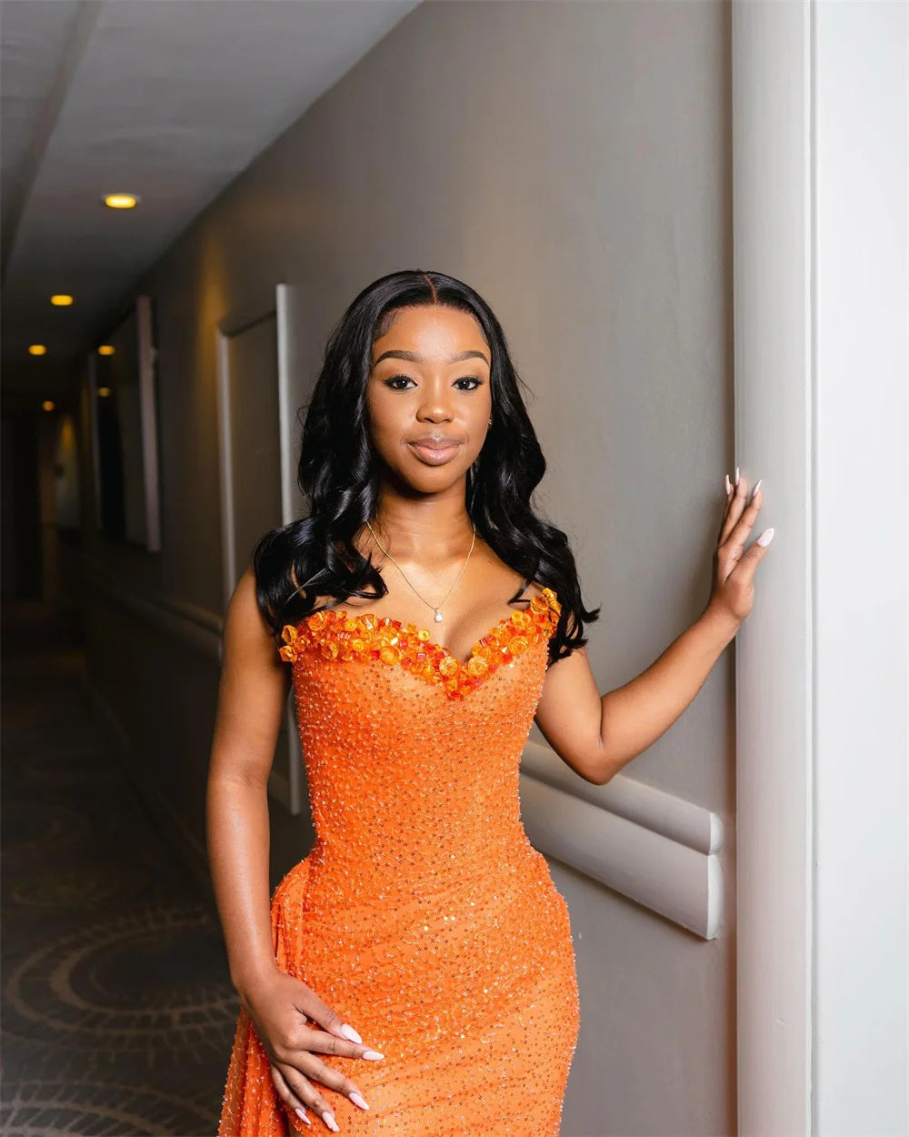 Mila Orange Strapless Wedding Party Dresses Customized Mermaid Lace-Up Evening Dresses Floor-Length Beaded vestidos de fiesta