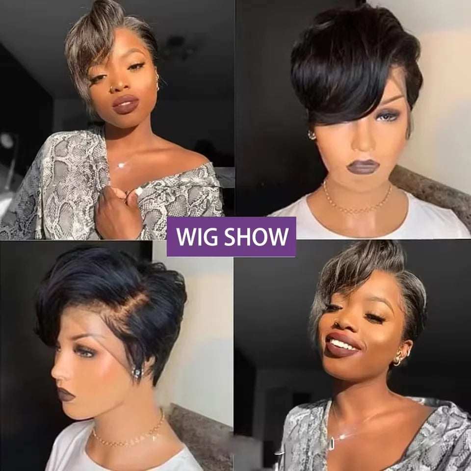 Straight Pixie Cut Wig Short Bob Wigs 13x4 Lace Front Wigs Human Hair Pre Plucked Pixie Cut Wig Brazilian Human Hair 100%