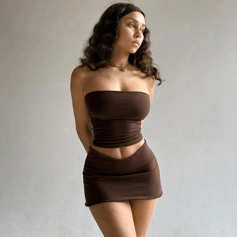 Dulzura Women 2026 Spring Tube Tops Mini Skirts Party Club Two Piece Matching Sets Vacation Outfits Wholesale Items For Business