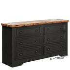 59" 6 Drawers Dresser for Bedroom, Power Strip, Farmhouse Large Wood Dressers & Chest of Drawers with Wide Storage, Customized