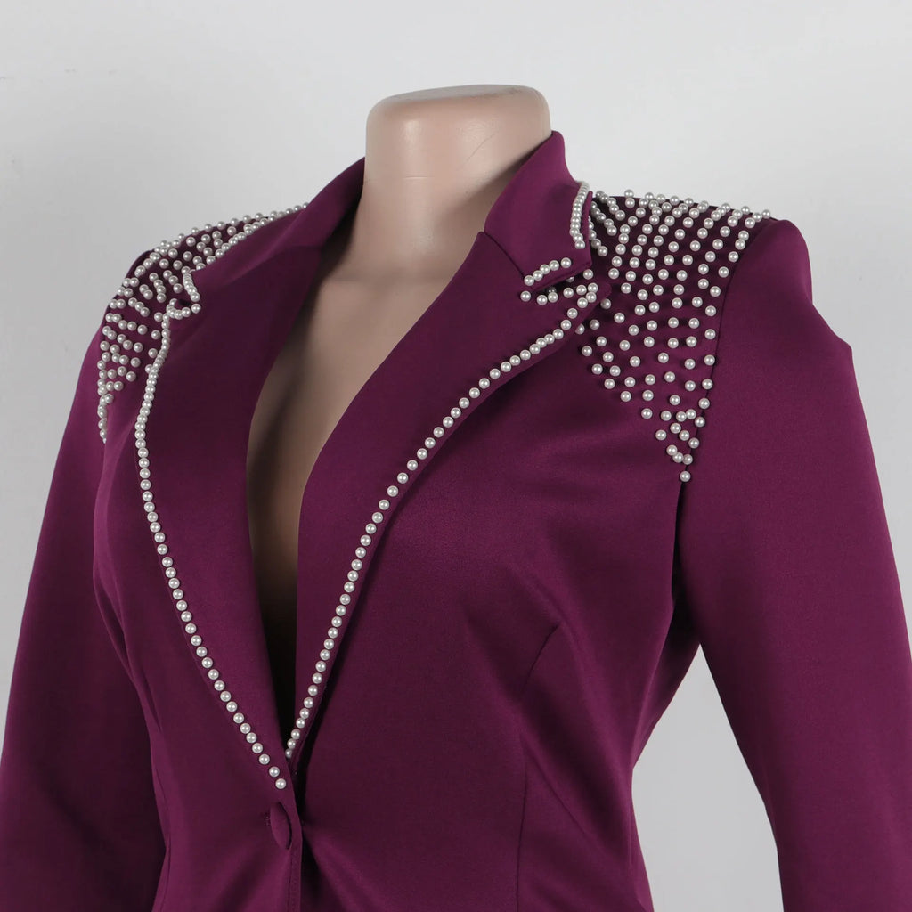 2 Pieces Women's Sets Autumn Winter Long Sleeve Pearl Blazers Suit Tops And Pants Suits Two Piece Set Tracksuit Outfit 2026