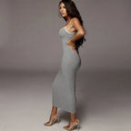 Fashion Sexy Skinny Kint Dress Backless Evening Maxi Dress Women Party Club Ladies Bodycon Peach Slim Hip Elegant Long Dresses