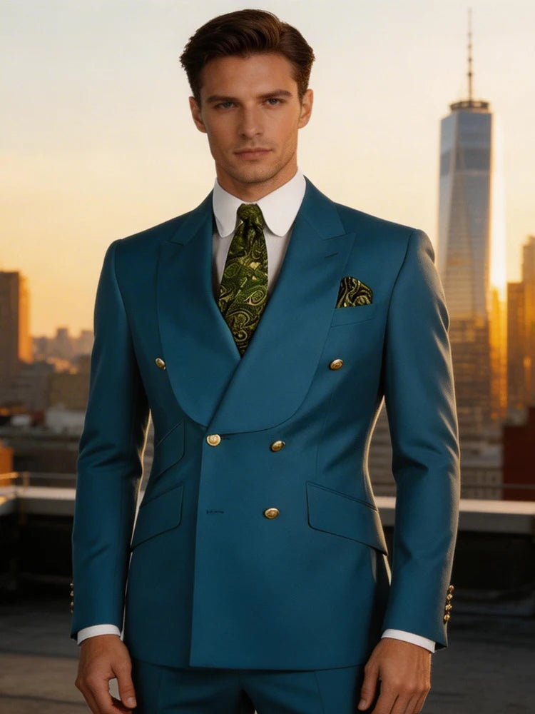 Men's Double Breasted Tuxedo Suit Shawl Lapel Slim Fit 2 Piece Blazer & Pants Formal Business Luxury Suits Casual Wedding Groom