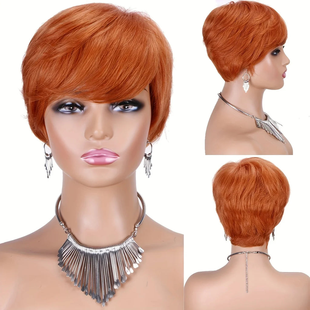 Pixie Cut Wig Human Hair Short Wig for Black Women Short Pixie Wig With Bangs full machine made  Wig