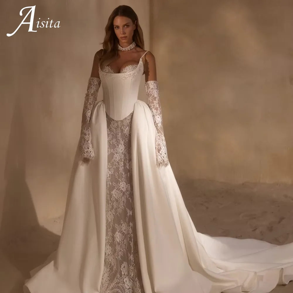 Wedding Dresses Spaghetti Straps Corset Sweetheart Mermaid Bridal Gown Sweep Train Backless Princess Bride Gown Customized Main image