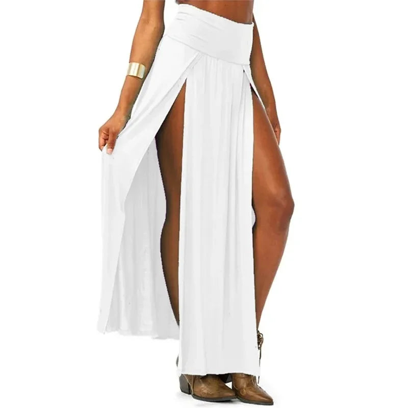 2025 New Arrival High Waisted Sexy Womens Double Slits Summer Solid Long Maxi Skirt Wholesale 51 Valentine's Day Gifts