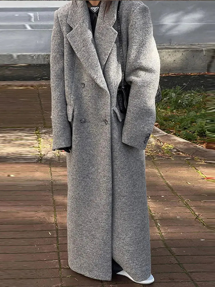 Solid Warm Elegant Women Coat Turn-down Collar Long Sleeve Jacket Casual Winter Autumn Long Outerwears Lady Fashion Loose Coats