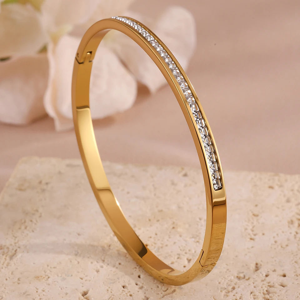 ZAKOL 5/1pcs Creative Stainless Steel Four-leaf Flower Bracelet Set for Women Buling Zirconia Inlaid Fashion Stackable Jewelry